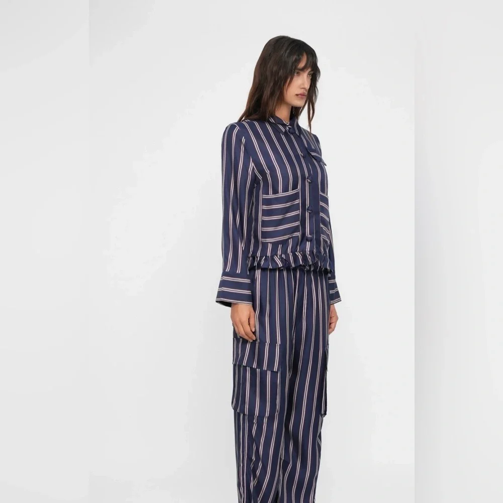 Baum und Pferdgarten Miluna Silk Blend Wide Leg Pants Navy Plum High Waist